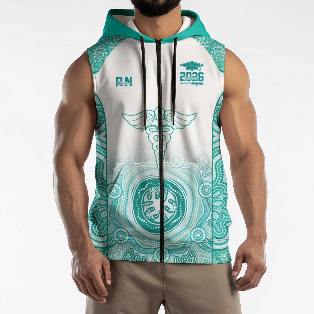 Aussie Nurse RN 2026 Personalised Sleeveless Zip Hoodie Turquoise Aboriginal Art Pattern Cultural Pride