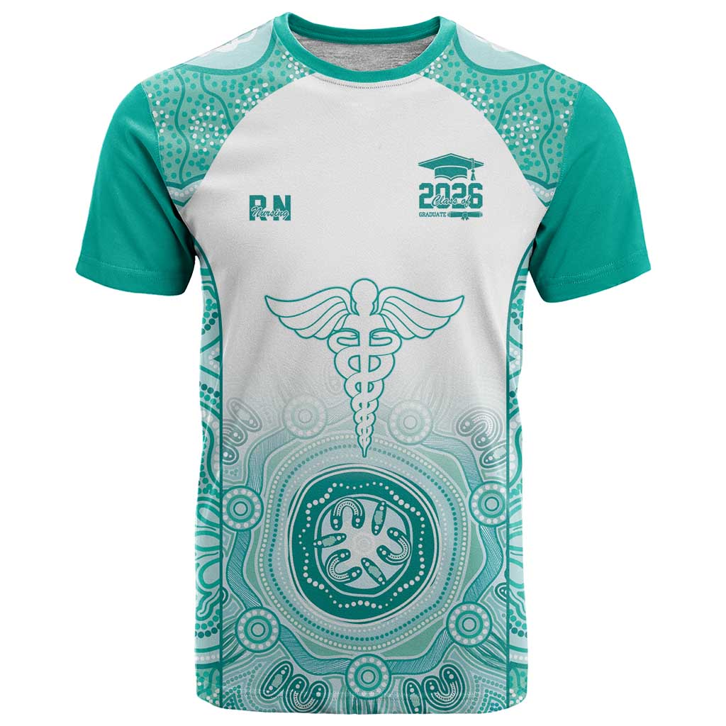 Aussie Nurse RN 2026 Personalised T Shirt Turquoise Aboriginal Art Pattern Cultural Pride