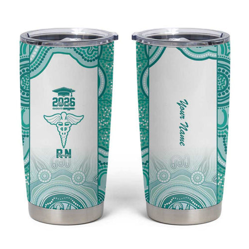 Aussie Nurse RN 2026 Personalised Tumbler Cup Turquoise Aboriginal Art Pattern Cultural Pride