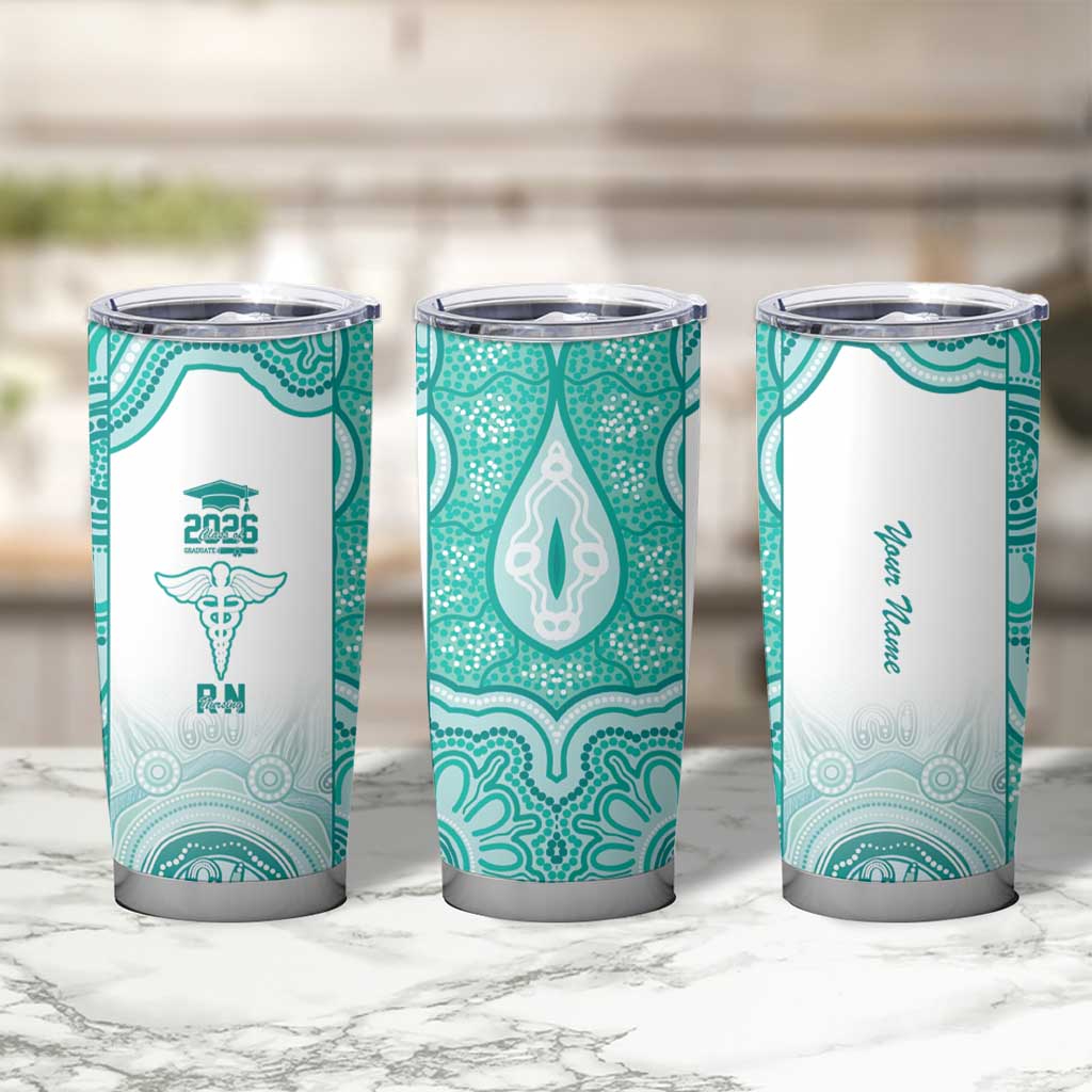 Aussie Nurse RN 2026 Personalised Tumbler Cup Turquoise Aboriginal Art Pattern Cultural Pride