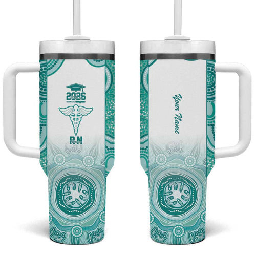 Aussie Nurse RN 2026 Personalised Tumbler With Handle Turquoise Aboriginal Art Pattern Cultural Pride