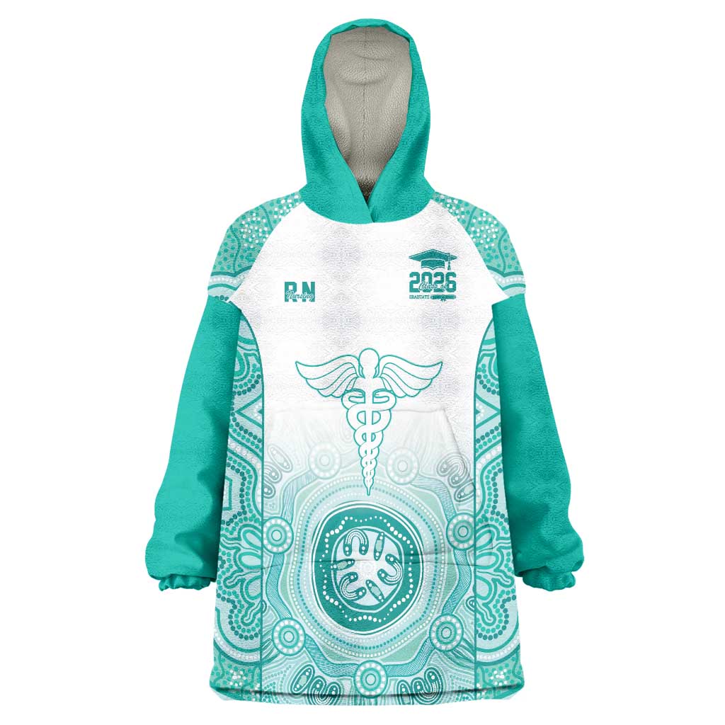 Aussie Nurse RN 2026 Personalised Wearable Blanket Hoodie Turquoise Aboriginal Art Pattern Cultural Pride