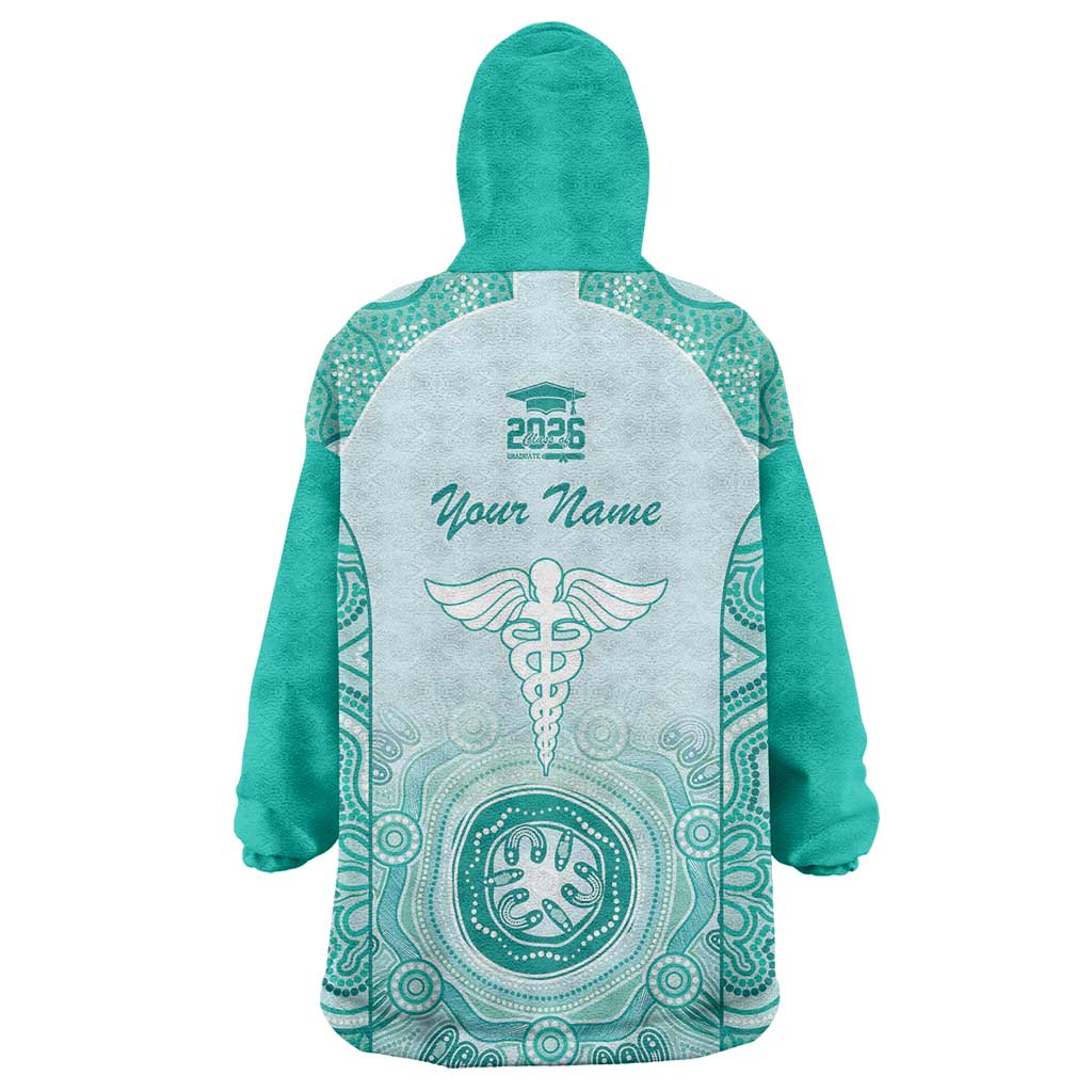 Aussie Nurse RN 2026 Personalised Wearable Blanket Hoodie Turquoise Aboriginal Art Pattern Cultural Pride