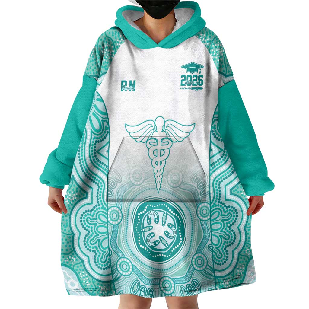Aussie Nurse RN 2026 Personalised Wearable Blanket Hoodie Turquoise Aboriginal Art Pattern Cultural Pride