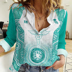 Aussie Nurse RN 2026 Personalised Women Casual Shirt Turquoise Aboriginal Art Pattern Cultural Pride