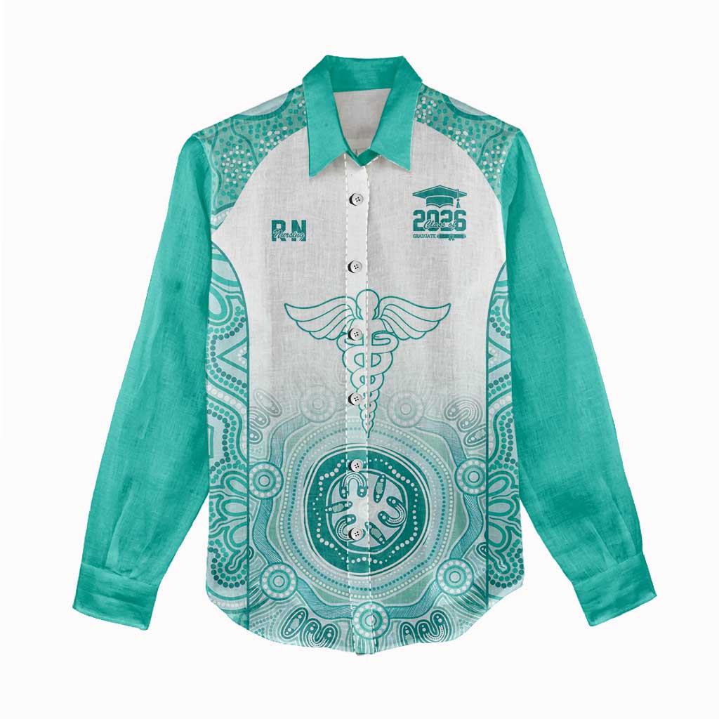 Aussie Nurse RN 2026 Personalised Women Casual Shirt Turquoise Aboriginal Art Pattern Cultural Pride