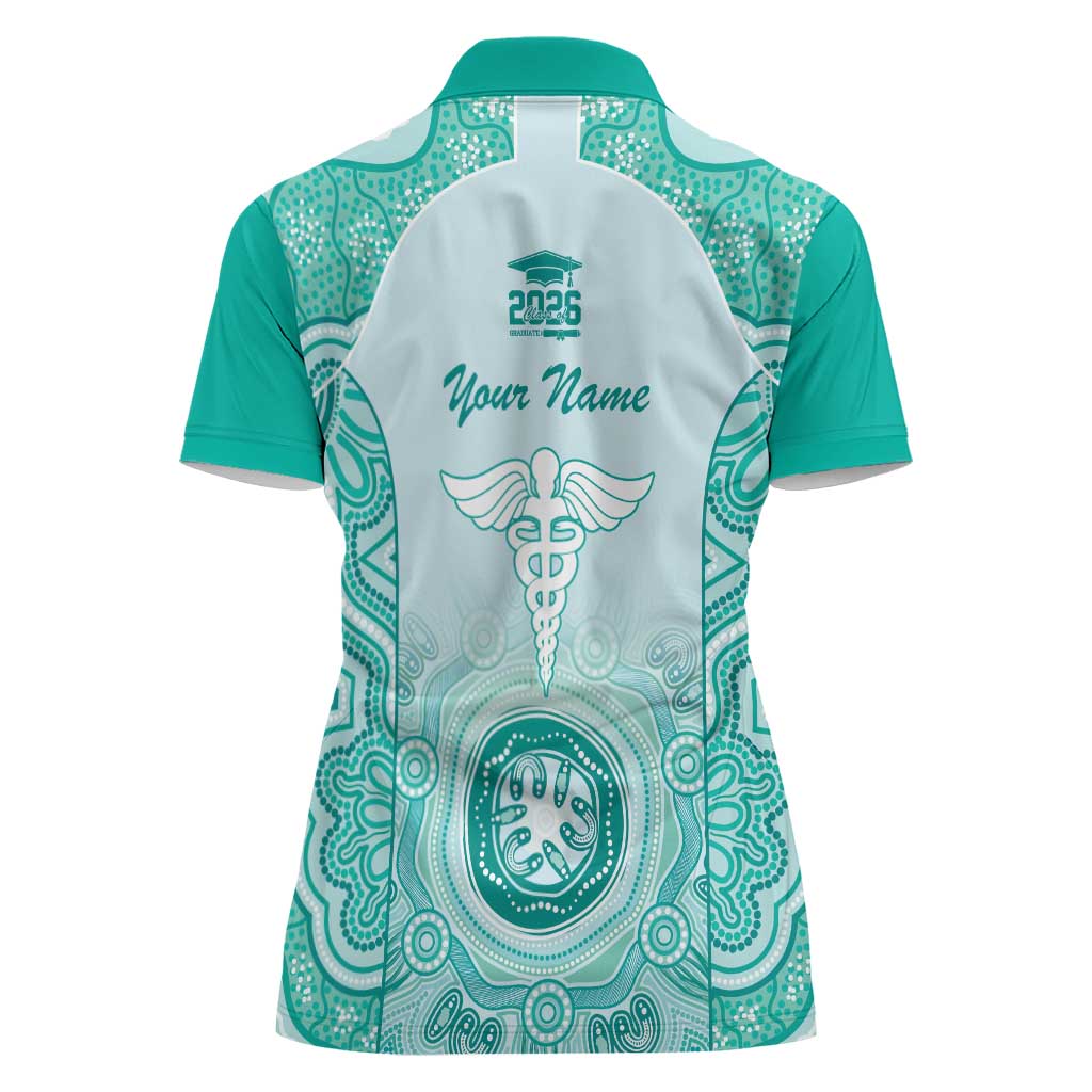Aussie Nurse RN 2026 Personalised Women Polo Shirt Turquoise Aboriginal Art Pattern Cultural Pride