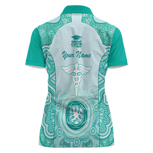 Aussie Nurse RN 2026 Personalised Women Polo Shirt Turquoise Aboriginal Art Pattern Cultural Pride