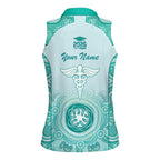 Aussie Nurse RN 2026 Personalised Women Sleeveless Polo Shirt Turquoise Aboriginal Art Pattern Cultural Pride