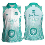 Aussie Nurse RN 2026 Personalised Women Sleeveless Polo Shirt Turquoise Aboriginal Art Pattern Cultural Pride