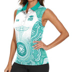 Aussie Nurse RN 2026 Personalised Women Sleeveless Polo Shirt Turquoise Aboriginal Art Pattern Cultural Pride
