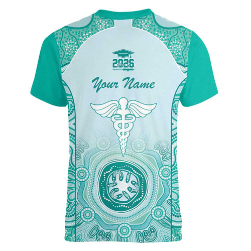 Aussie Nurse RN 2026 Personalised Women V-Neck T-Shirt Turquoise Aboriginal Art Pattern Cultural Pride