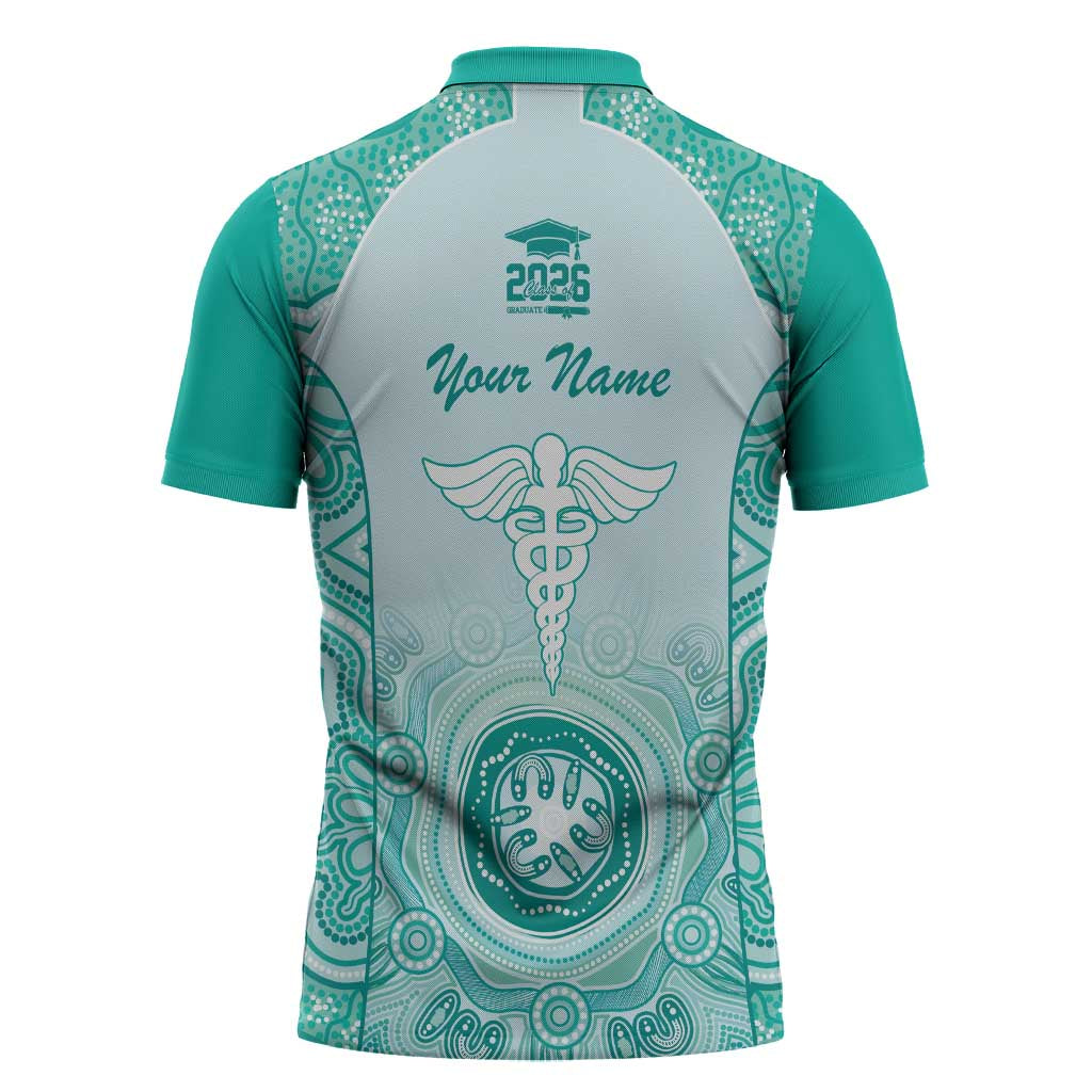 Aussie Nurse RN 2026 Personalised Zipper Polo Shirt Turquoise Aboriginal Art Pattern Cultural Pride