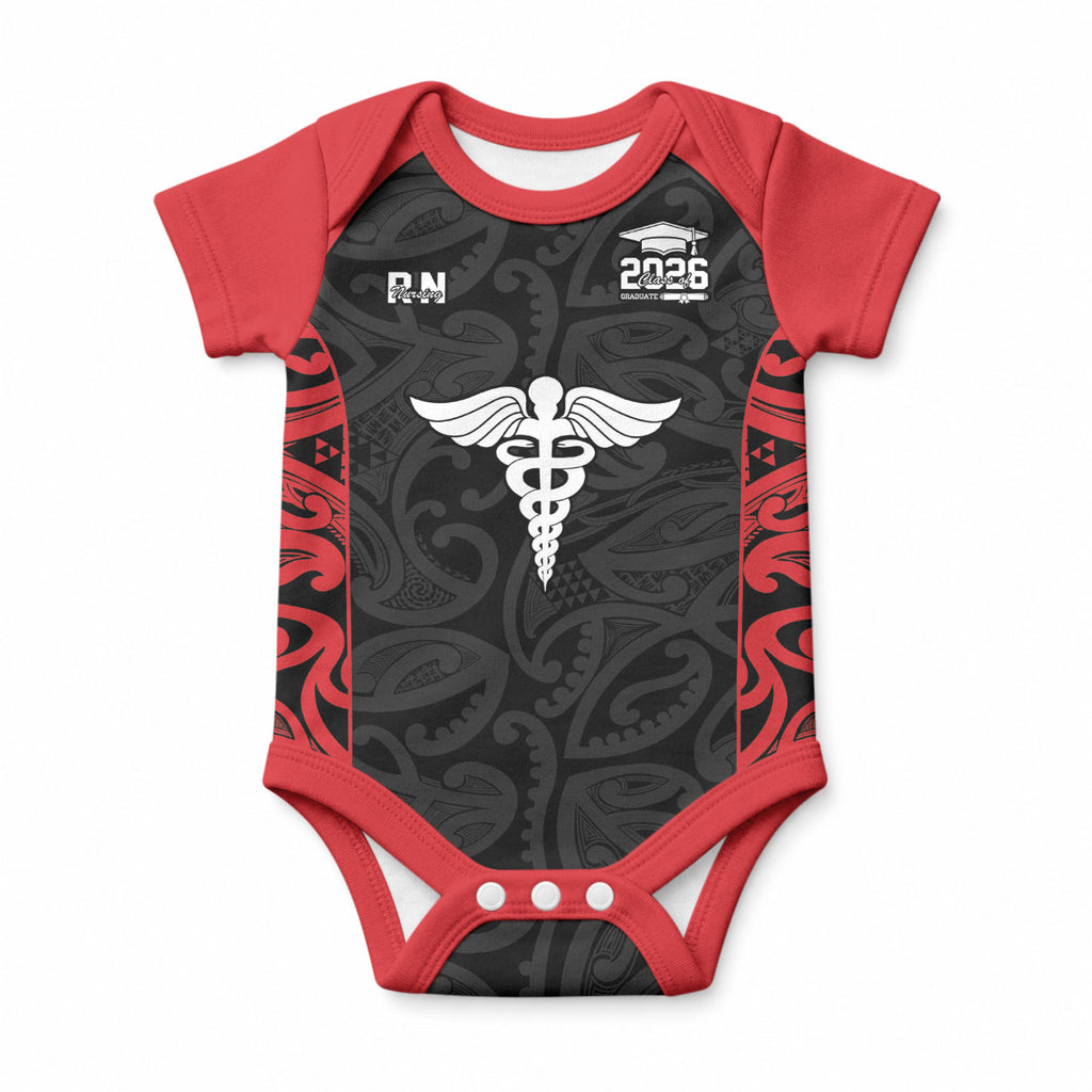 New Zealand Nurse RN 2026 Personalised Baby Onesie Red Maori Pattern Cultural Pride