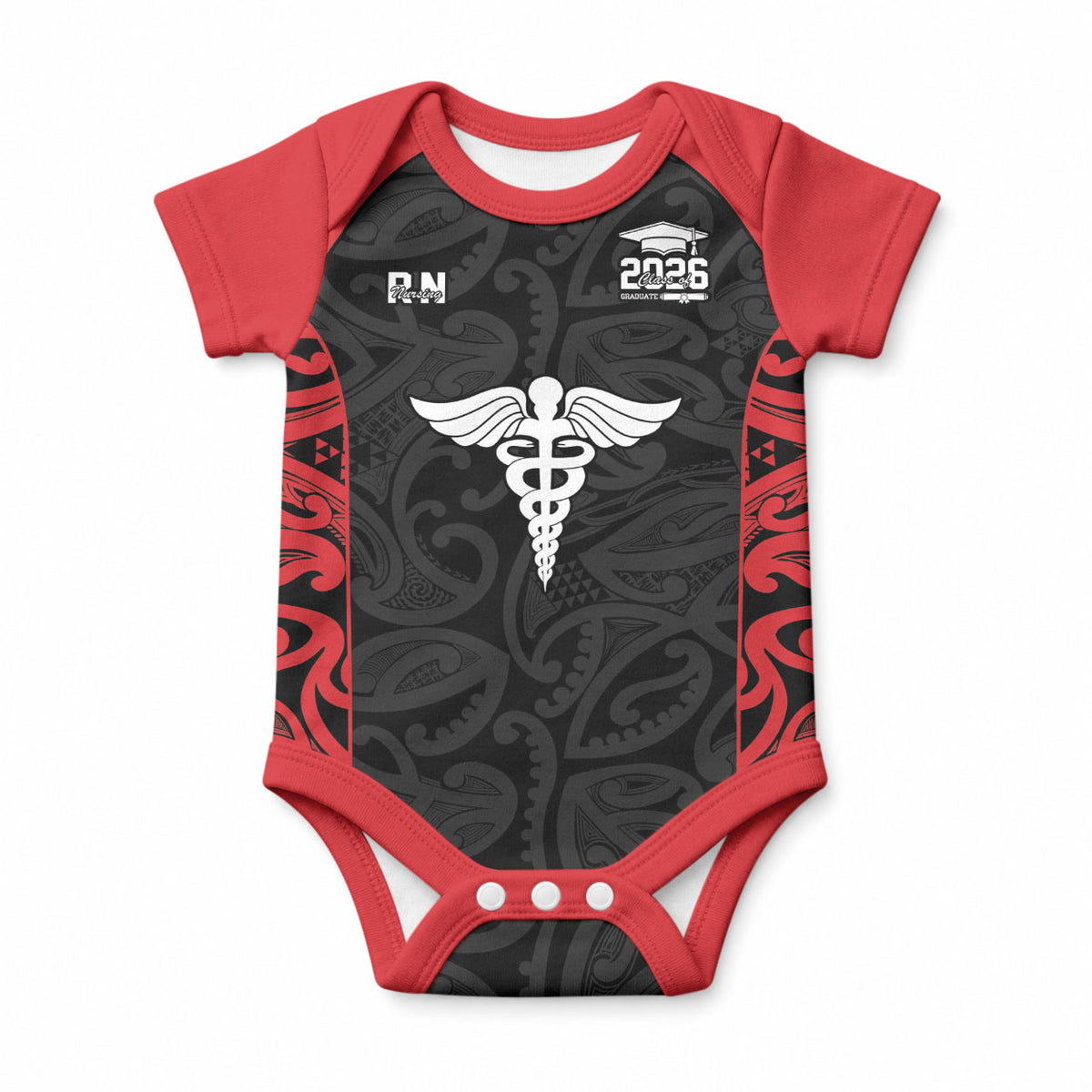 New Zealand Nurse RN 2026 Personalised Baby Onesie Red Maori Pattern Cultural Pride