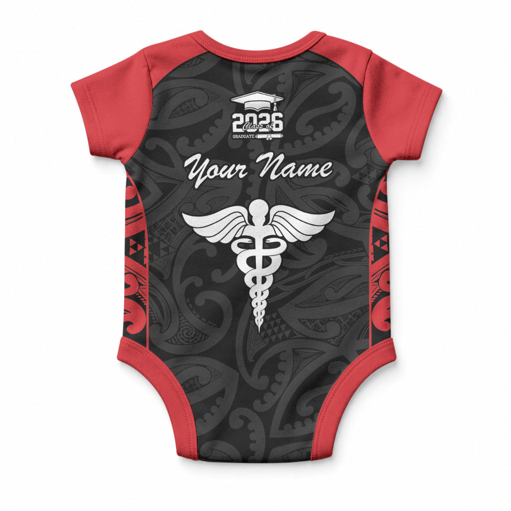 New Zealand Nurse RN 2026 Personalised Baby Onesie Red Maori Pattern Cultural Pride