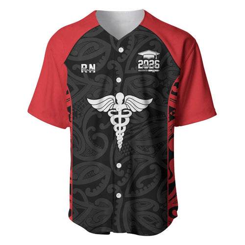 New Zealand Nurse RN 2026 Personalised Baseball Jersey Red Maori Pattern Cultural Pride