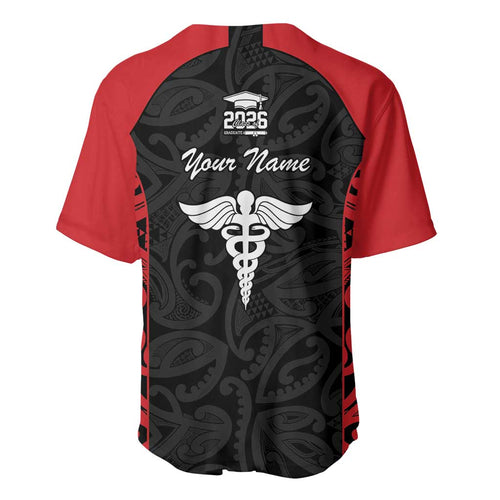 New Zealand Nurse RN 2026 Personalised Baseball Jersey Red Maori Pattern Cultural Pride