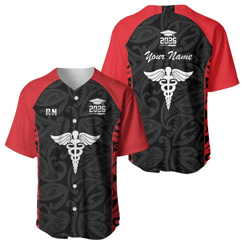New Zealand Nurse RN 2026 Personalised Baseball Jersey Red Maori Pattern Cultural Pride