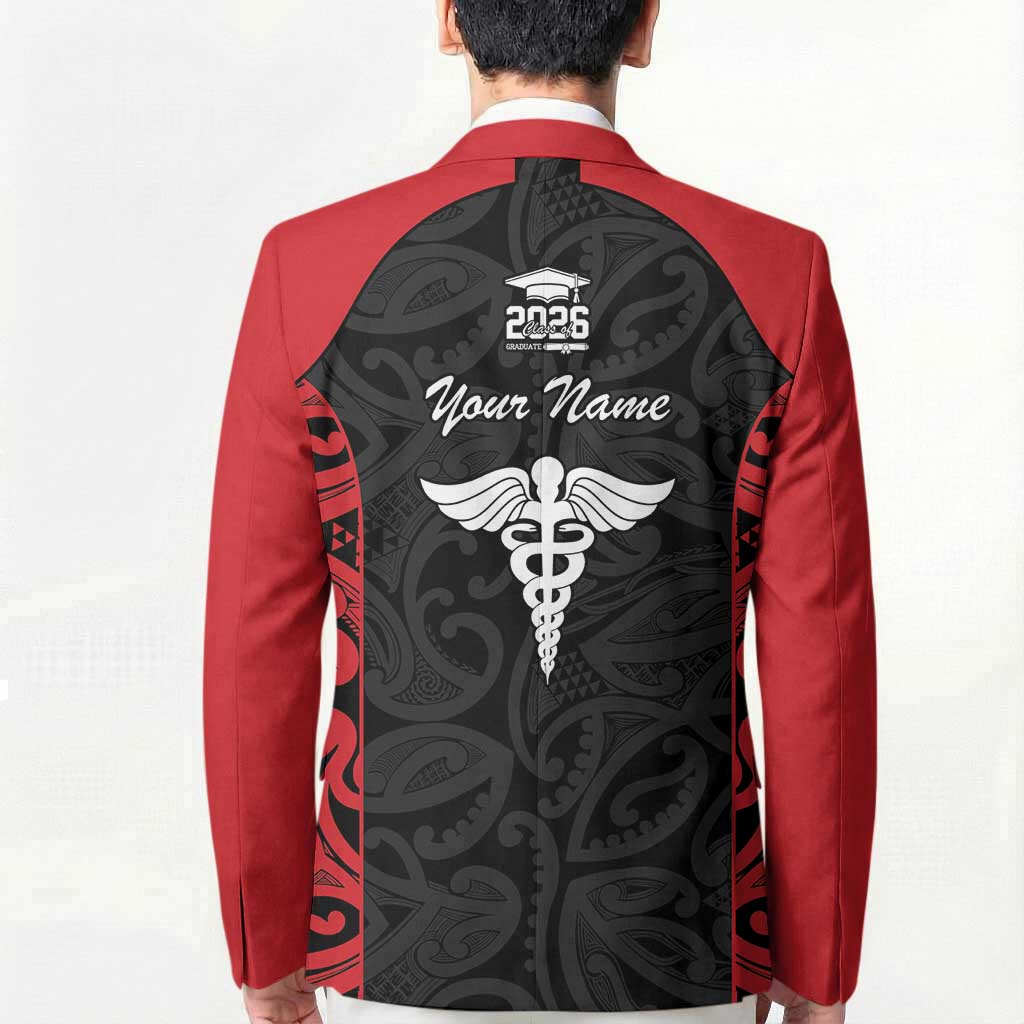 New Zealand Nurse RN 2026 Personalised Blazer Red Maori Pattern Cultural Pride