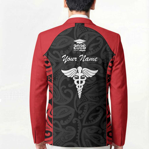New Zealand Nurse RN 2026 Personalised Blazer Red Maori Pattern Cultural Pride