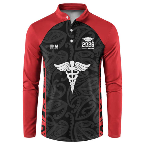 New Zealand Nurse RN 2026 Personalised Button Sweatshirt Red Maori Pattern Cultural Pride