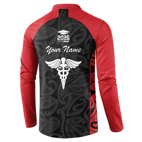 New Zealand Nurse RN 2026 Personalised Button Sweatshirt Red Maori Pattern Cultural Pride