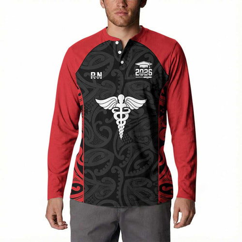 New Zealand Nurse RN 2026 Personalised Button Sweatshirt Red Maori Pattern Cultural Pride