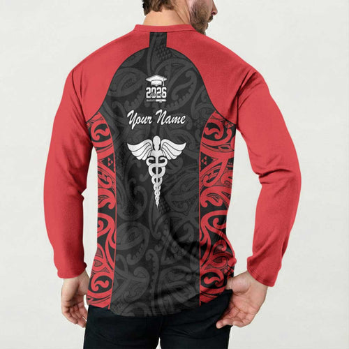 New Zealand Nurse RN 2026 Personalised Button Sweatshirt Red Maori Pattern Cultural Pride