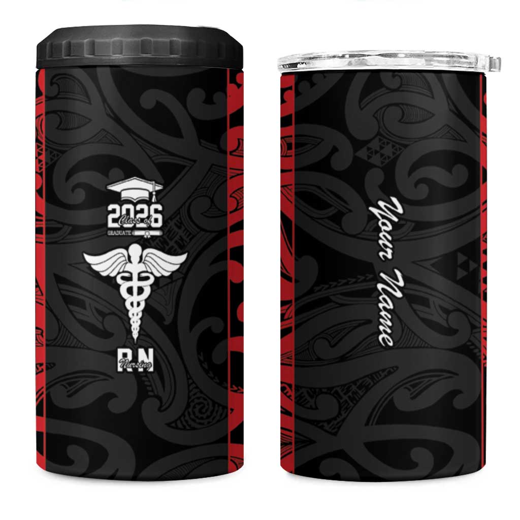 New Zealand Nurse RN 2026 Personalised 4 in 1 Can Cooler Tumbler Red Maori Pattern Cultural Pride