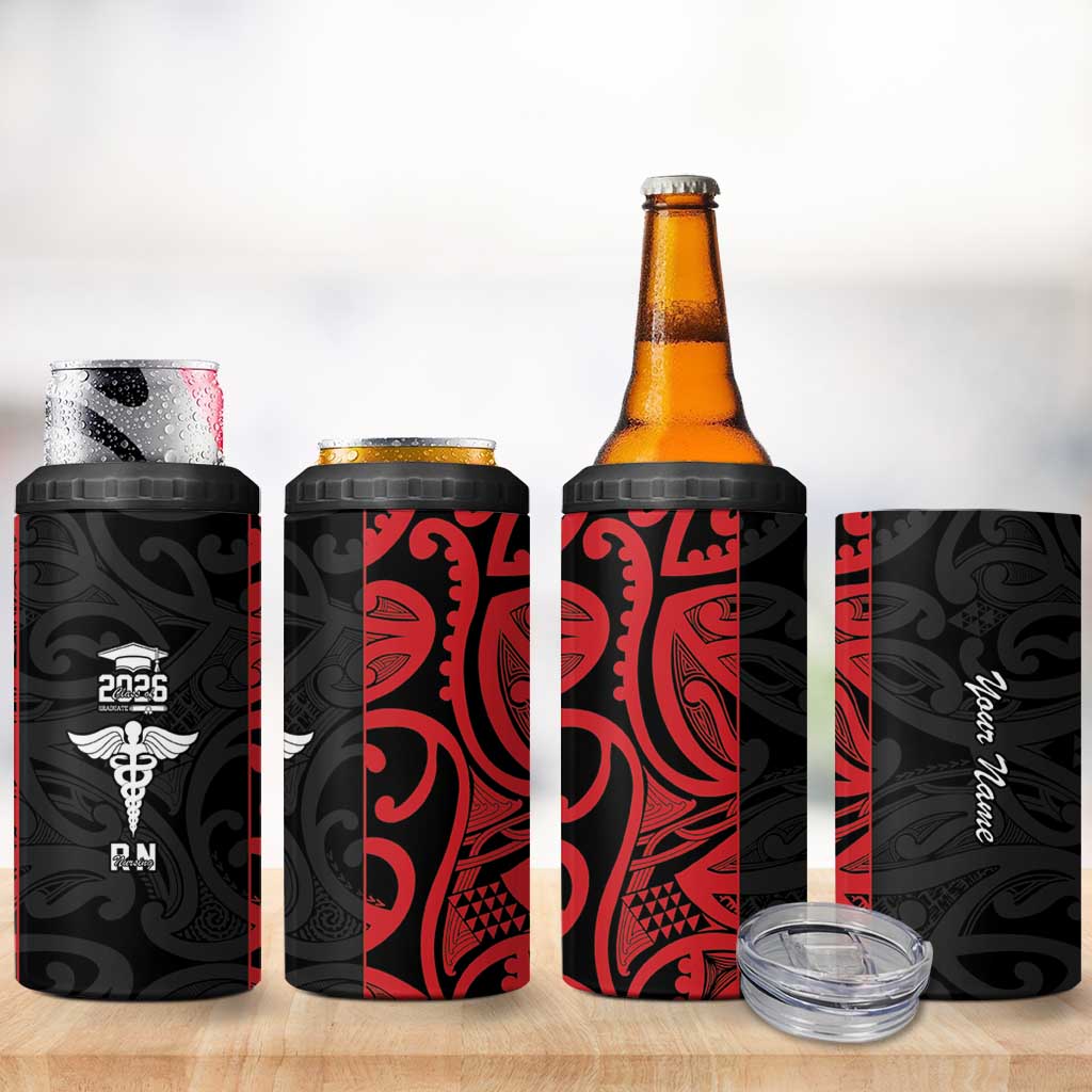 New Zealand Nurse RN 2026 Personalised 4 in 1 Can Cooler Tumbler Red Maori Pattern Cultural Pride