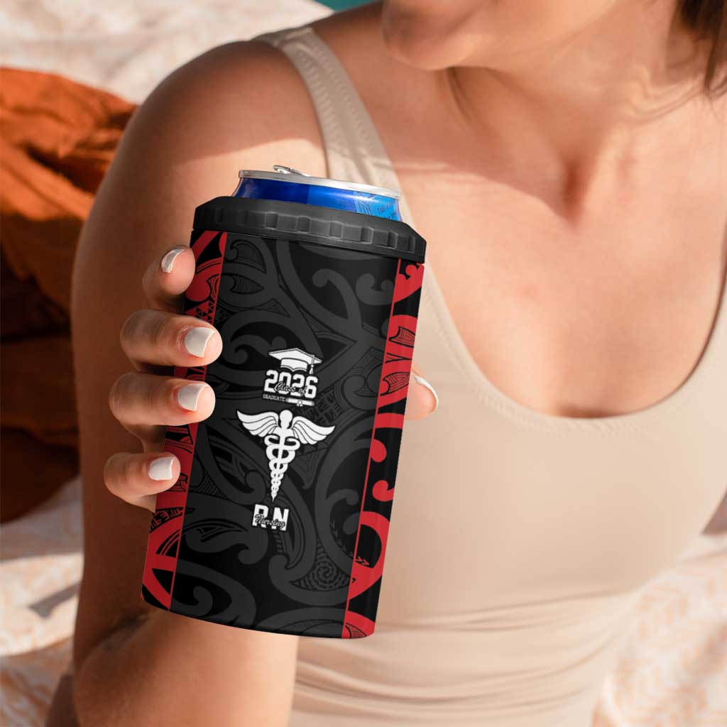 New Zealand Nurse RN 2026 Personalised 4 in 1 Can Cooler Tumbler Red Maori Pattern Cultural Pride