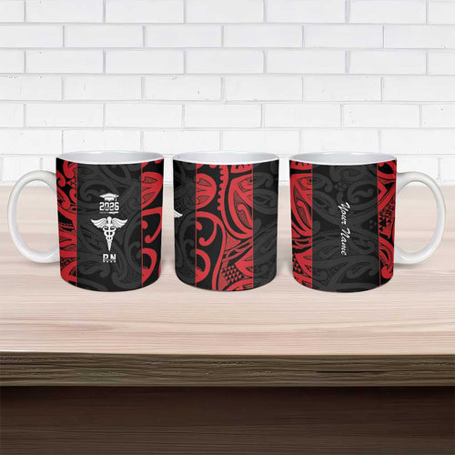 New Zealand Nurse RN 2026 Personalised Ceramic Mug Red Maori Pattern Cultural Pride