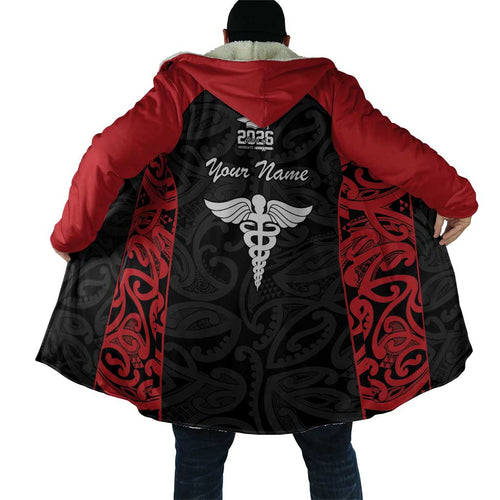 New Zealand Nurse RN 2026 Personalised Cloak Red Maori Pattern Cultural Pride