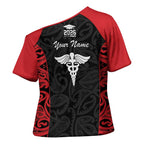 New Zealand Nurse RN 2026 Personalised Cross Shoulder Shirt Red Maori Pattern Cultural Pride