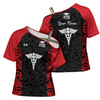New Zealand Nurse RN 2026 Personalised Cross Shoulder Shirt Red Maori Pattern Cultural Pride