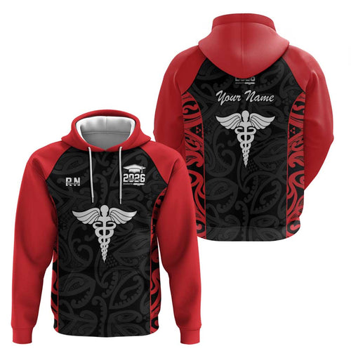 New Zealand Nurse RN 2026 Personalised Hoodie Red Maori Pattern Cultural Pride