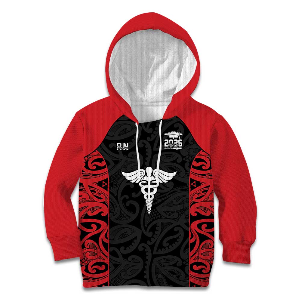 New Zealand Nurse RN 2026 Personalised Kid Hoodie Red Maori Pattern Cultural Pride