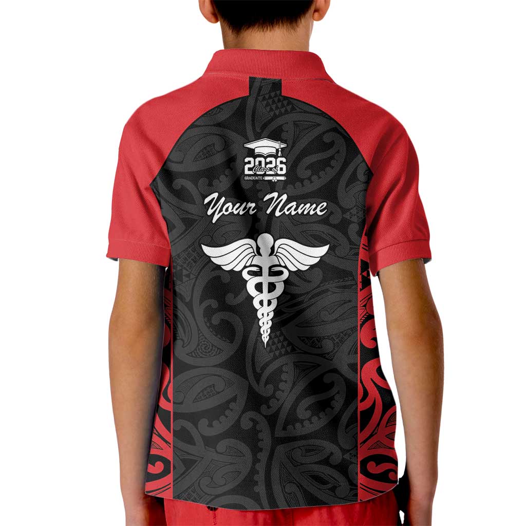 New Zealand Nurse RN 2026 Personalised Kid Polo Shirt Red Maori Pattern Cultural Pride
