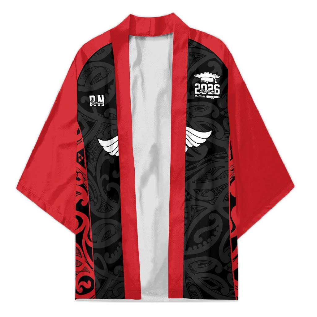 New Zealand Nurse RN 2026 Personalised Kimono Red Maori Pattern Cultural Pride