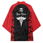 New Zealand Nurse RN 2026 Personalised Kimono Red Maori Pattern Cultural Pride