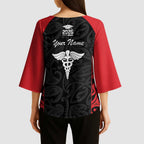 New Zealand Nurse RN 2026 Personalised Kimono Sleeve Blouse Red Maori Pattern Cultural Pride