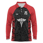 New Zealand Nurse RN 2026 Personalised Long Sleeve Polo Shirt Red Maori Pattern Cultural Pride