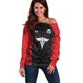 New Zealand Nurse RN 2026 Personalised Off Shoulder Sweater Red Maori Pattern Cultural Pride
