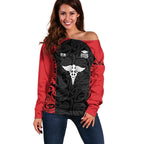 New Zealand Nurse RN 2026 Personalised Off Shoulder Sweater Red Maori Pattern Cultural Pride
