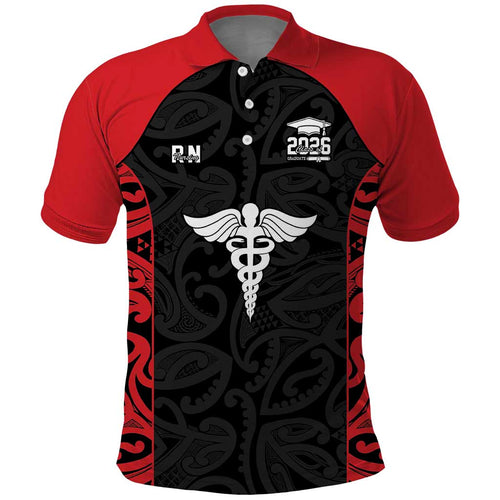 New Zealand Nurse RN 2026 Personalised Polo Shirt Red Maori Pattern Cultural Pride