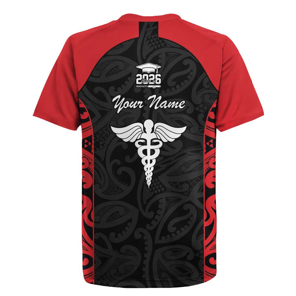 New Zealand Nurse RN 2026 Personalised Rugby Jersey Red Maori Pattern Cultural Pride
