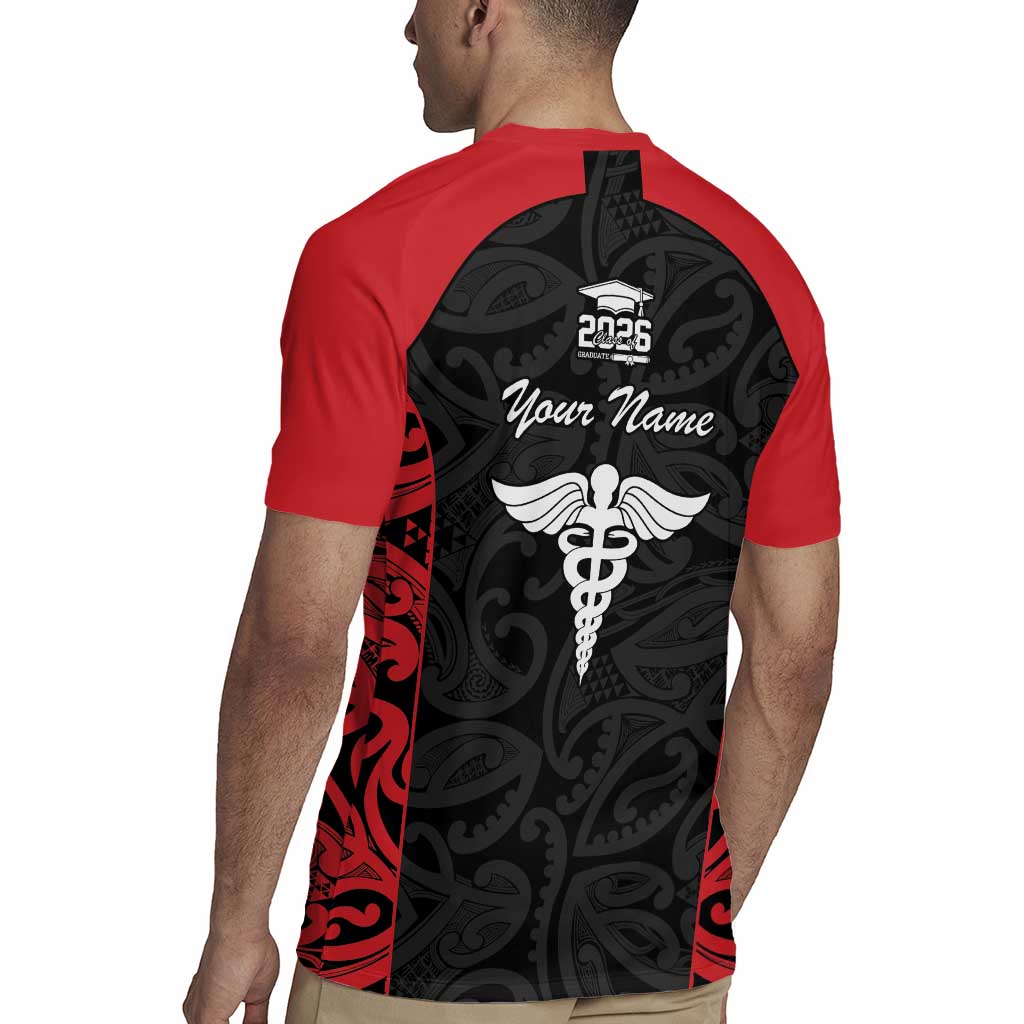 New Zealand Nurse RN 2026 Personalised Rugby Jersey Red Maori Pattern Cultural Pride