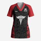 New Zealand Nurse RN 2026 Personalised Scrub Top Red Maori Pattern Cultural Pride
