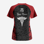 New Zealand Nurse RN 2026 Personalised Scrub Top Red Maori Pattern Cultural Pride